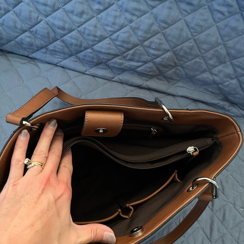 Chaps Chic Brown Tote Bag with Front Pocket - Picture 3 of 7
